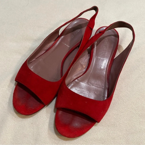 MIU MIU Suede Red Peep Toe Flats Size 38 - Picture 2 of 8